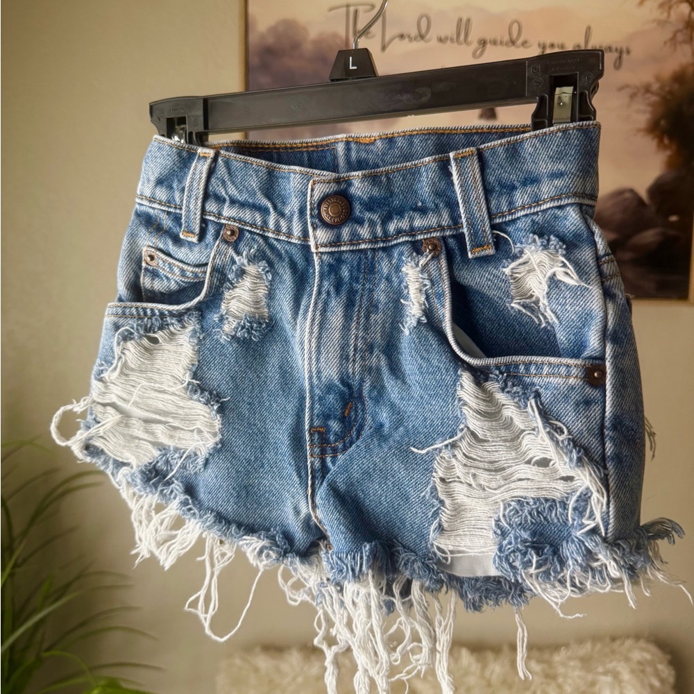 Levi's Blue Distressed Jean Shorts